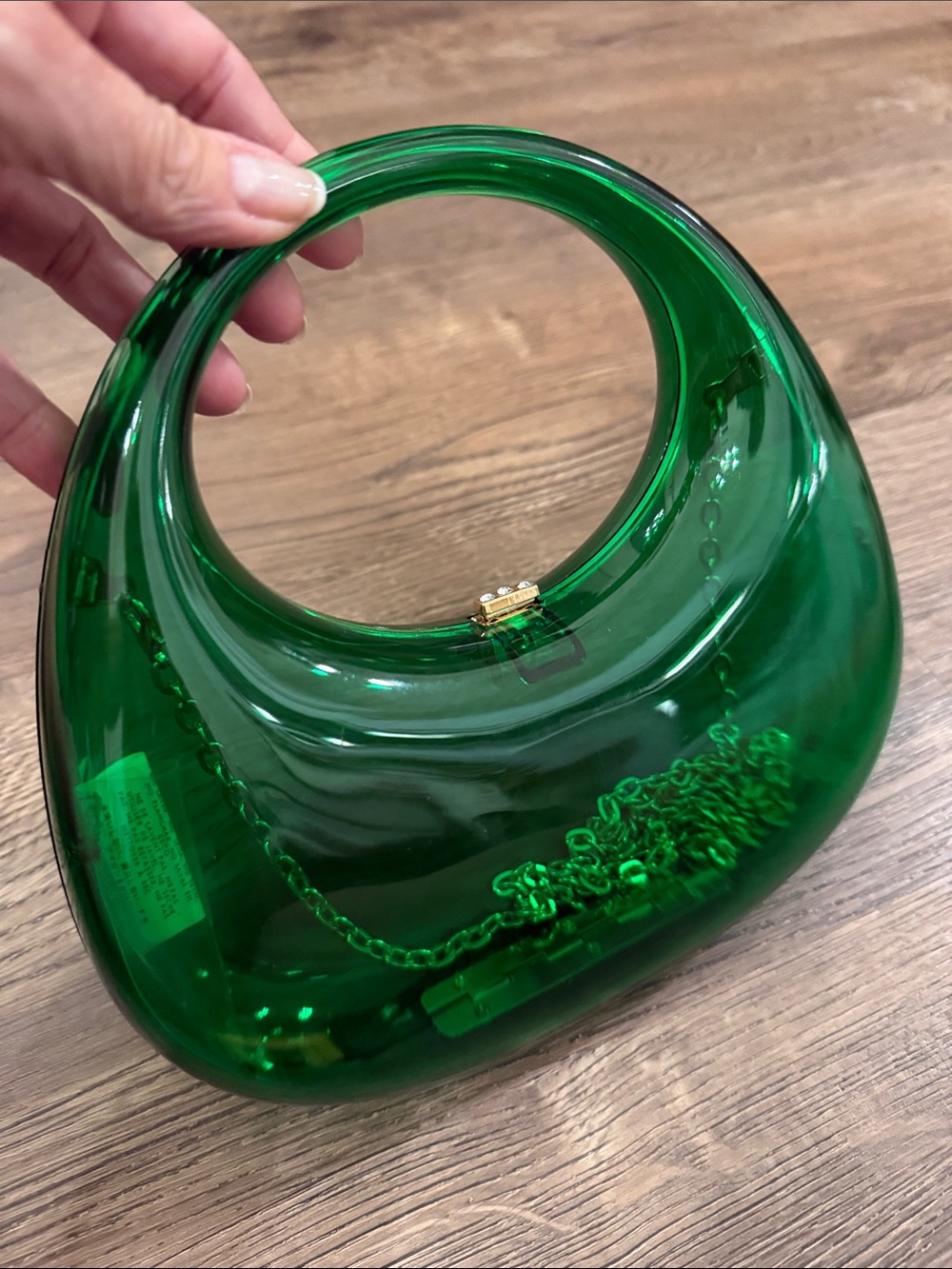 Transparent Emerald Green Acrylic Handbag with gold chain